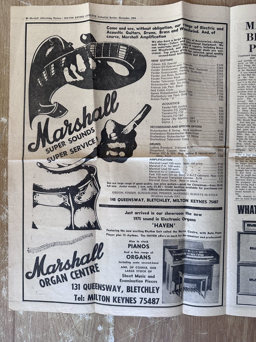 MikehillMhs's tweet photo. #TBT Of @marshallamps featuring in the local #MiltonKeynes Gazette paper in 1974 - with adverts for the Bletchley &amp; Luton music shops. https://t.co/z9Za3zuenG