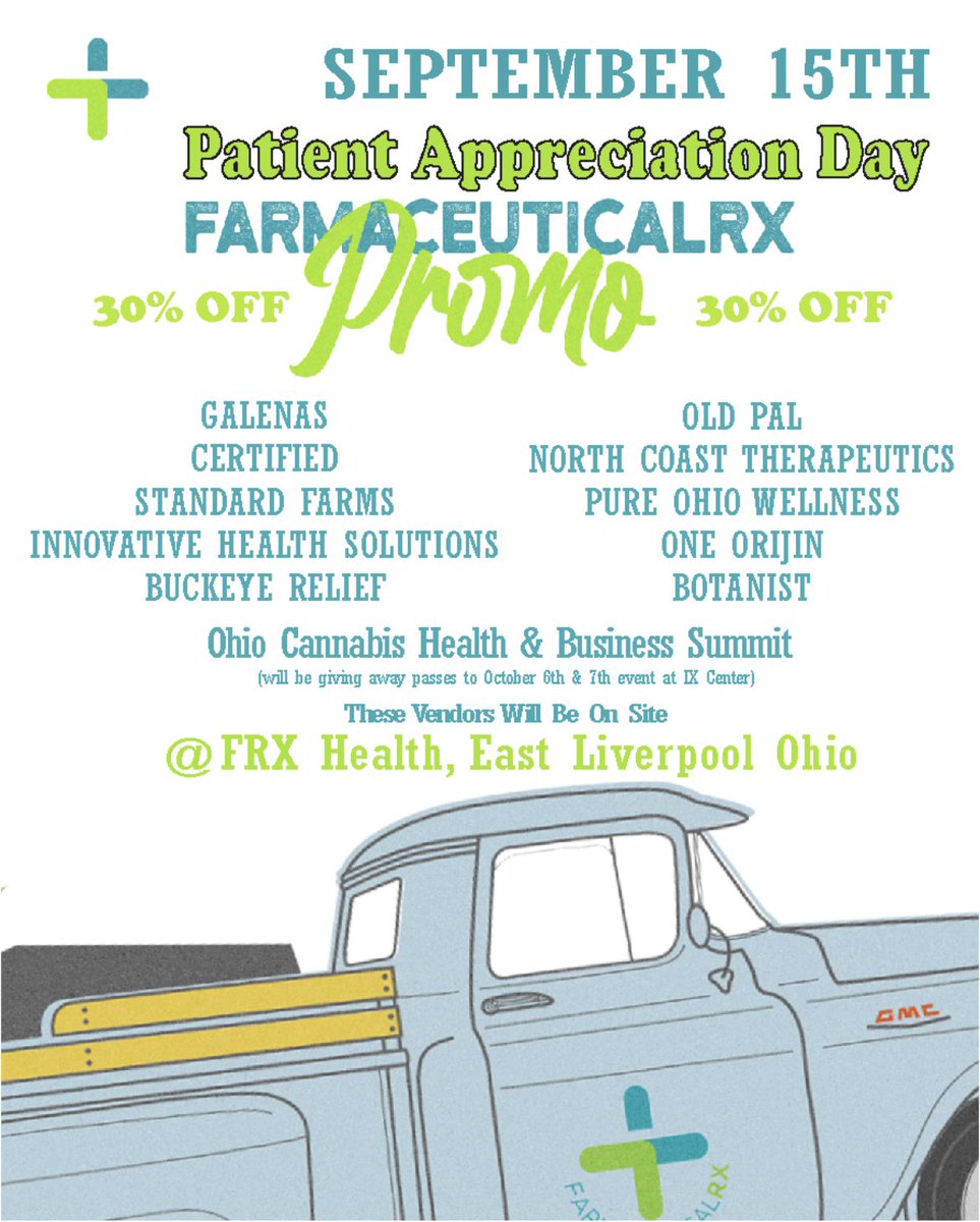 farmaceuticalrx's tweet photo. Stop out to our East Liverpool Dispensary on September 15th.  12+ vendors, tons of savings, education and free swag!
#CannabisCommunity #cannabisculture #cannabisindustry 
#cannabis
#ohio https://t.co/SMPVamruLq