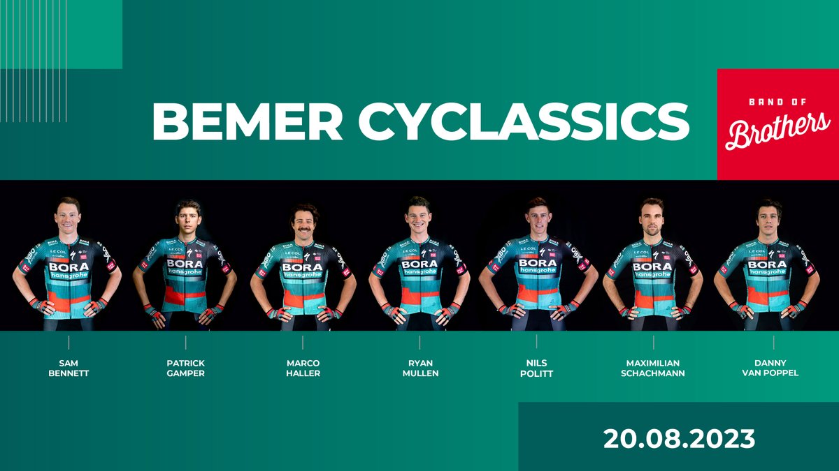 Red Bull – BORA – hansgrohe (@rbh_procycling) on Twitter photo 🇩🇪 Moin Hamburg! 🚢
We are back at the <a href="/BemerCyclassics/">Bemer Cyclassics Hamburg</a> and have brought some fast legs with us. Watch out for:
👉🏼 Sam Bennett
👉🏼 Patrick Gamper
👉🏼 Marco Haller
👉🏼 Ryan Mullen
👉🏼 Nils Politt
👉🏼 Maximilian Schachmann
👉🏼 Danny van Poppel
#BORAhansgrohe #cycletheclassic 🇩🇪 Moin Hamburg! 🚢
We are back at the <a href="/BemerCyclassics/">Bemer Cyclassics Hamburg</a> and have brought some fast legs with us. Watch out for:
👉🏼 Sam Bennett
👉🏼 Patrick Gamper
👉🏼 Marco Haller
👉🏼 Ryan Mullen
👉🏼 Nils Politt
👉🏼 Maximilian Schachmann
👉🏼 Danny van Poppel
#BORAhansgrohe #cycletheclassic