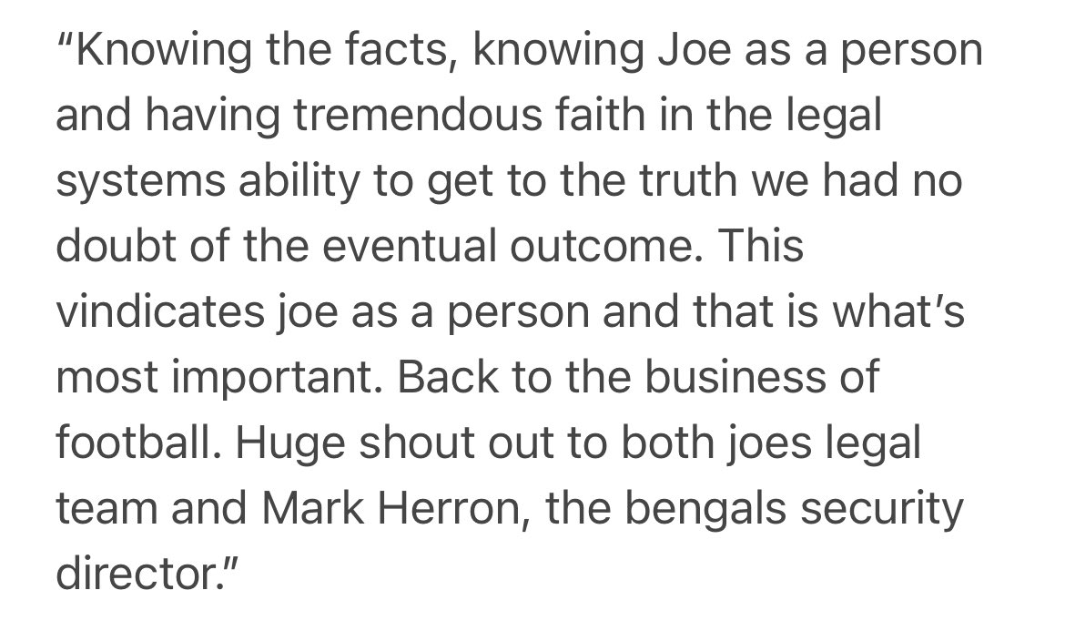 Statement from Joe Mixon’s agent Peter Schaffer following his client’s not guilty verdict:
