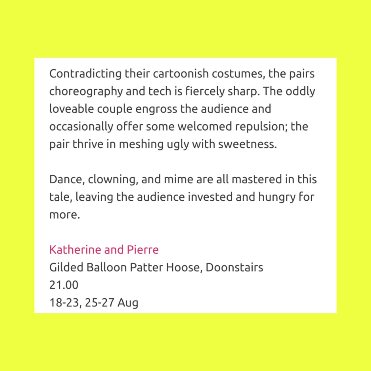 Our first fringe review is in girlies and we got 5 STARS!???
⭐⭐⭐⭐⭐

ABSOLUTELY MAD!

Blown away by all the feedback we've had about the show, 10 more days to go, let's get it DONE 💪💪💪