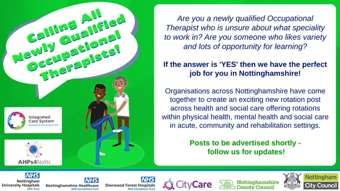 AHPs4Notts (@ahps4notts) on Twitter photo The application link for our Band 5 Occupational Therapy <a href="/Notts_ICS/">Nottingham+Nottinghamshire Integrated Care System</a> Rotation is now LIVE 👇
.
Is working across health AND social care, inpatients AND community working, physical AND mental health for you? Take a look! 👀
nuh.nhs.uk/jobs#!/job/UK/…
.
<a href="/theRCOT/">Royal College of Occupational Therapists</a>
<a href="/ElizabethCasso1/">ElizabethCassonTrust</a> The application link for our Band 5 Occupational Therapy <a href="/Notts_ICS/">Nottingham+Nottinghamshire Integrated Care System</a> Rotation is now LIVE 👇
.
Is working across health AND social care, inpatients AND community working, physical AND mental health for you? Take a look! 👀
nuh.nhs.uk/jobs#!/job/UK/…
.
<a href="/theRCOT/">Royal College of Occupational Therapists</a>
<a href="/ElizabethCasso1/">ElizabethCassonTrust</a>