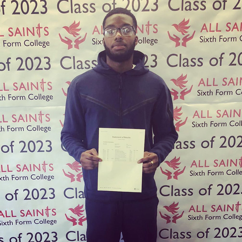 AllSaintsColl's tweet photo. Congratulations to Divine who picked up a Distinction*, Distinction and a grade D today! 👏🏻

He has accepted a place at Liverpool John Moore’s University studying Sport and Exercise Science! 

Good luck Divine! 🍀

#Resultsday2023 #alevelresultsday2023 #Congratulations #Goodluck https://t.co/YX0vyJe3oS