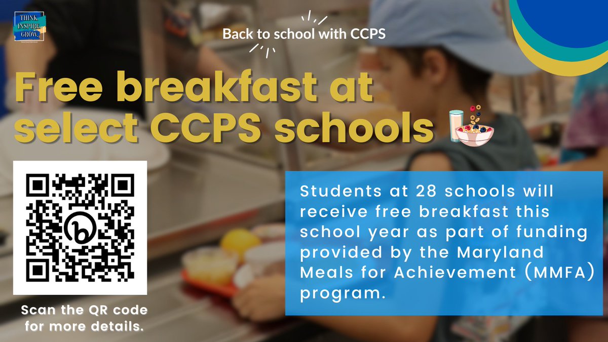 Charles County Public Schools (@ccps) on Twitter photo Several Charles County Public Schools (CCPS) students will receive free breakfast this school year as part of funding provided by the Maryland Meals for Achievement program (MMFA), is offered through the <a href="/MdPublicSchools/">Maryland State Department of Education</a>. Learn more at bit.ly/3DRvhyF. Several Charles County Public Schools (CCPS) students will receive free breakfast this school year as part of funding provided by the Maryland Meals for Achievement program (MMFA), is offered through the <a href="/MdPublicSchools/">Maryland State Department of Education</a>. Learn more at bit.ly/3DRvhyF.