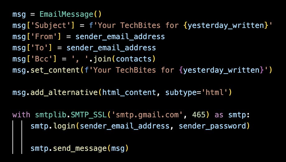 dimsrad's tweet photo. So at this point, our email content is created and ready to be sent out as a newsletter. For the email delivery, I look for tutorials on YT and found you can use the smtplib module for sending emails in Python. We just need to define the recipients and attach our HTML code here https://t.co/QFu9K86rax