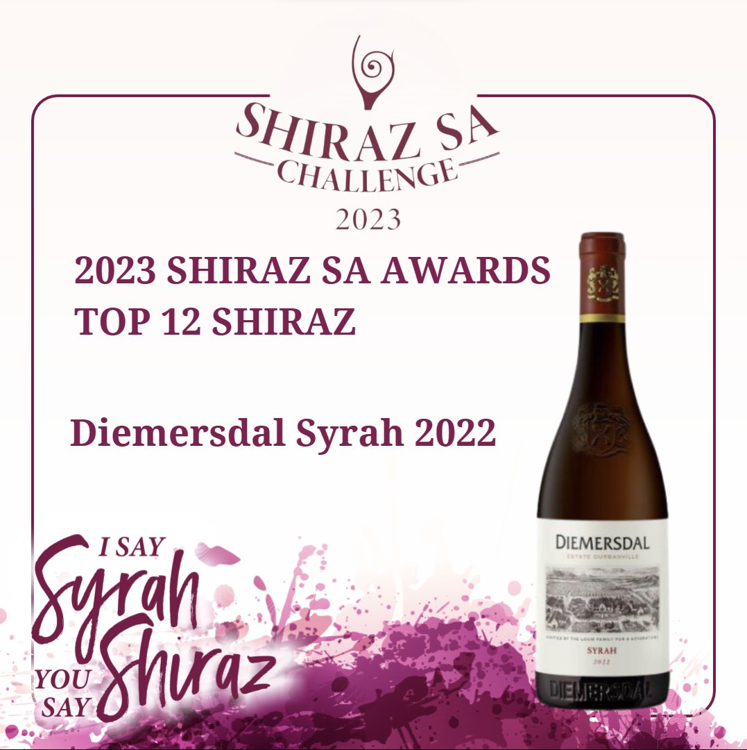 #ShirazSAAwards #ShirazSATop12 #winner @Diemersdalwines Syrah 2022
#ShirazWine #ShirazSAChallenge #Wine #ShirazSA #Vinventions #ISaySyrahYouSayShiraz