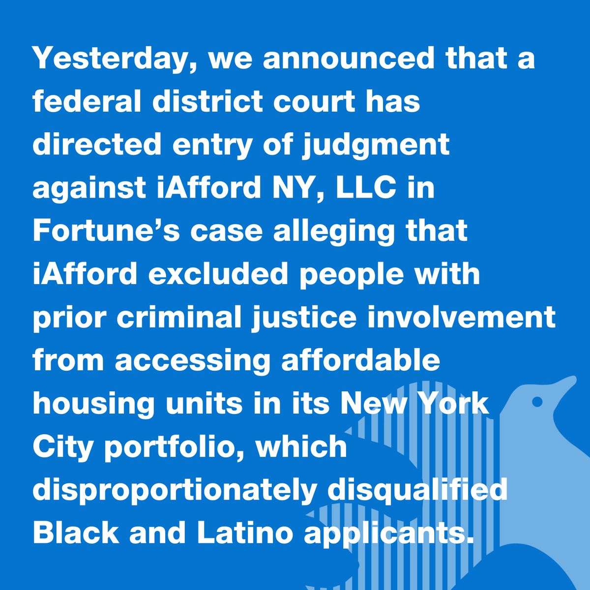 thefortunesoc's tweet photo. The Fortune Society secures half a million dollars in a court case against iAfford for barring people with criminal justice history from access to affordable housing in NYC: https://t.co/6tuN6VJJPT https://t.co/1EUxGrgtIF