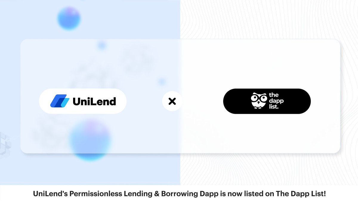 UniLend Finance (@unilend_finance) on Twitter photo UniLend's Permissionless Lending & Borrowing Dapp is now listed on <a href="/thedapplist/">The Dapp List</a> 🦉
⚡️Enjoy seamless access to our advanced features & utilize for a wide range of ERC20 tokens!
Discover more➡️ thedapplist.com/project/uni-le… UniLend's Permissionless Lending & Borrowing Dapp is now listed on <a href="/thedapplist/">The Dapp List</a> 🦉
⚡️Enjoy seamless access to our advanced features & utilize for a wide range of ERC20 tokens!
Discover more➡️ thedapplist.com/project/uni-le…