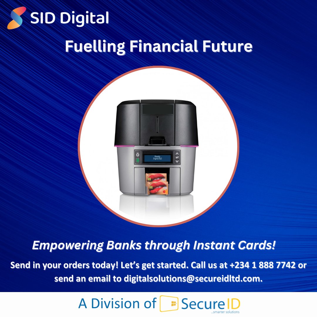 SIDDigital_ng's tweet photo. Unlock the Future of Banking with Instant Card Empowerment!

Imagine equipping your bank with the power to shape the financial landscape instantly. Introducing our revolutionary Instant Card Issuance Solution – a catalyst for propelling your bank's potential to new heights. https://t.co/A0pWbc7ERp