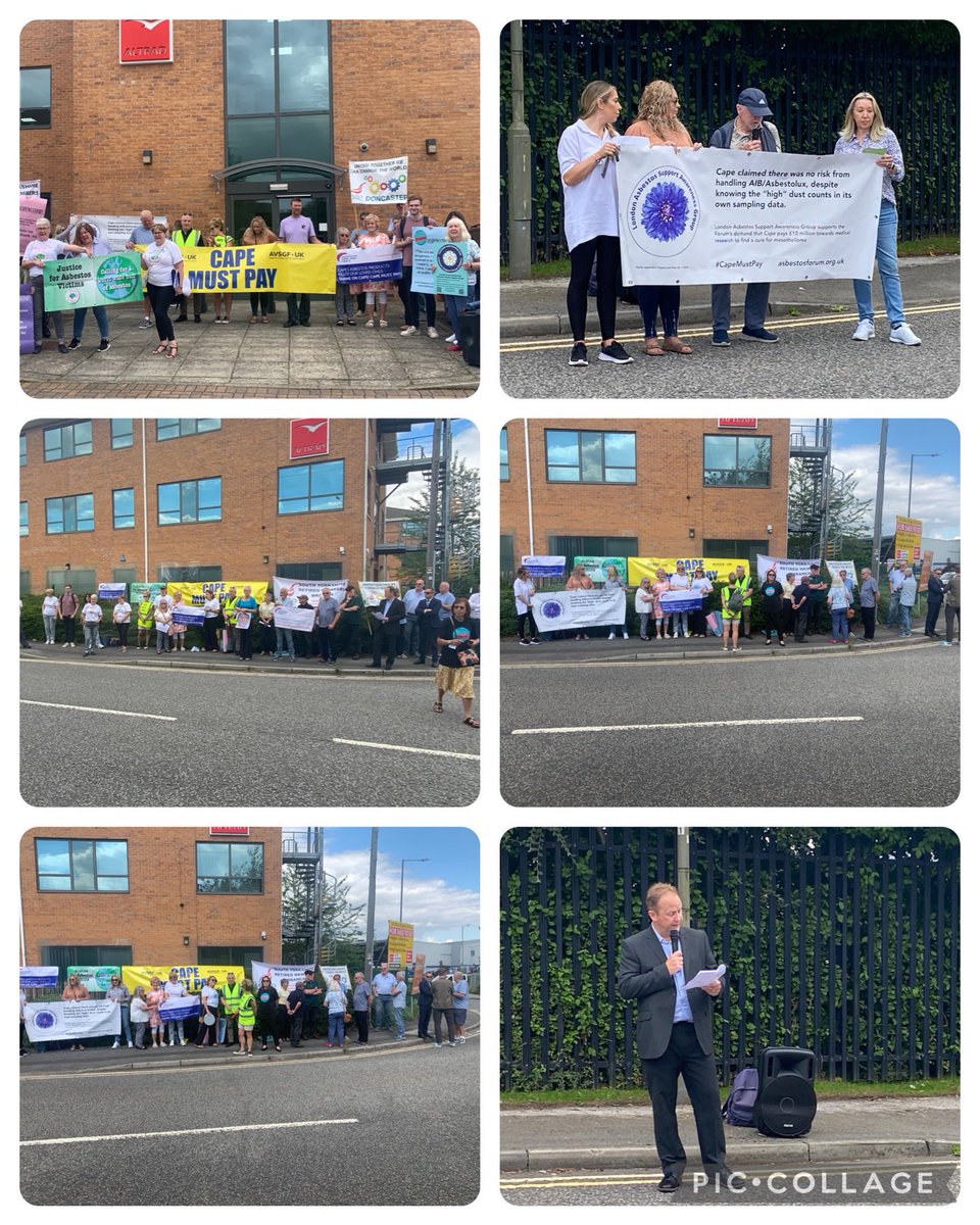Nicolahlaw's tweet photo. Lawyers from our industrial disease teams ⁦@ThompsonsLaw⁩ attended the #Capemustpay protest outside ⁦@altrad_services calling for them to donate  £10 million for #mesothelioma research ⁦@mallen387⁩ ⁦@yorkshireSARAG⁩ ⁦@DAST24⁩ https://t.co/ysE8qapDks