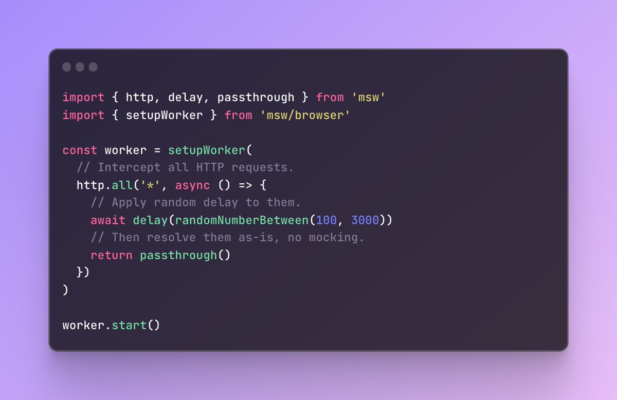 kettanaito's tweet photo. Let's push it further: you should always have this on when developing user interfaces in the browser.

Catch those race conditions, flakiness, and other network latency-related issues while developing. Full control over the network with @ApiMocking.