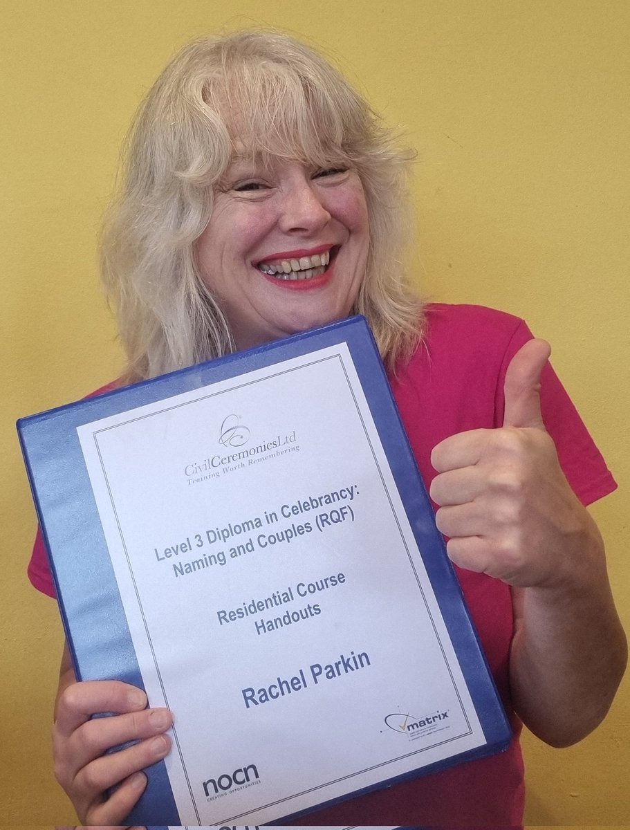As it's #ALevelResultsDay, I thought I'd share some academic news of my own. Since January I've been studying a Level 3 Diploma (equivalent to an A level) in Celebrancy for Couples and  Naming Ceremonies. 

Long story short:

I'VE PASSED! 🥳🎉

Can't wait to.get started!