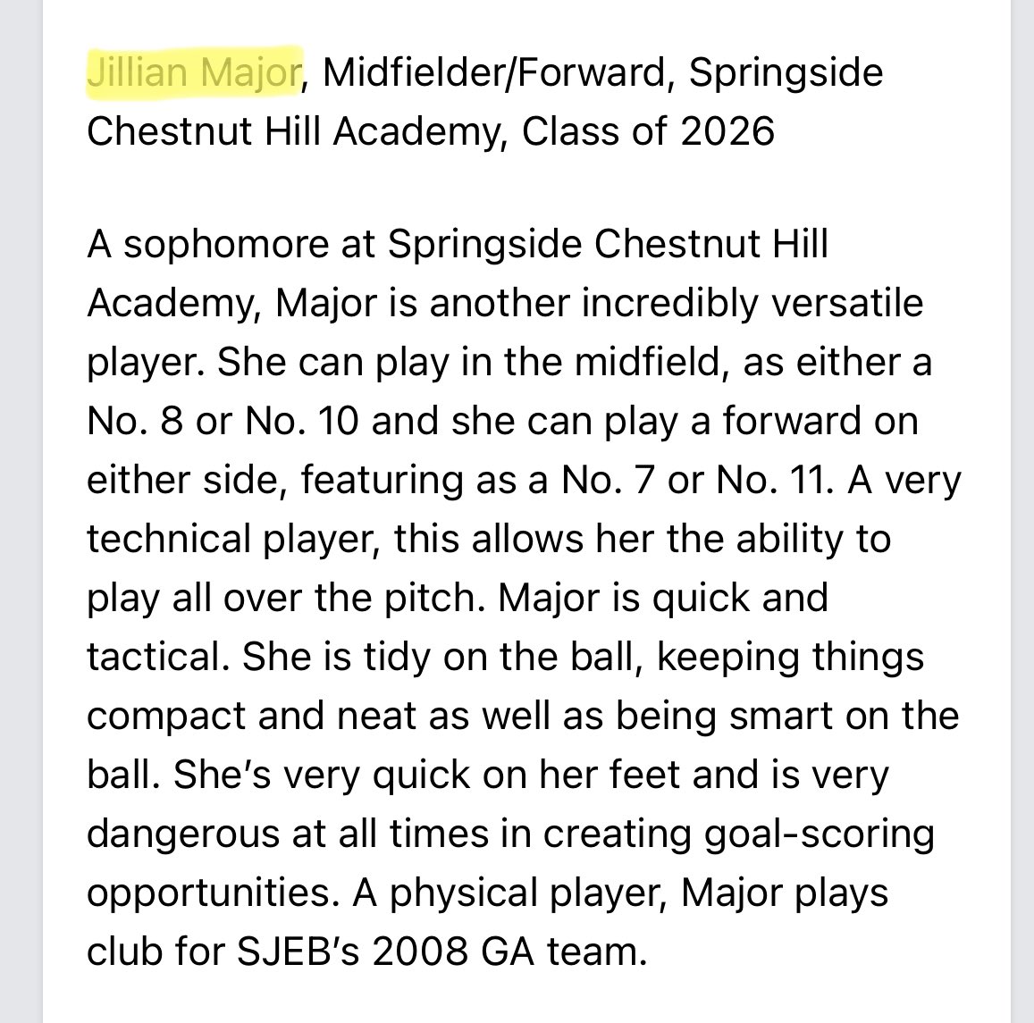 JillianMajor22's tweet photo. Thank you so much @mattsmithsoccer @PrepSoccer for the write up‼️ Super cool that I was featured with my past teammate @mearab2025 🔥‼️@TheSoccerWire @ImCollegeSoccer @ImYouthSoccer @GAcademyLeague @TheSoccerWire @TopDrawerSoccer @SCHGSoccer @SJEBFC https://t.co/4y1Mmngbdj