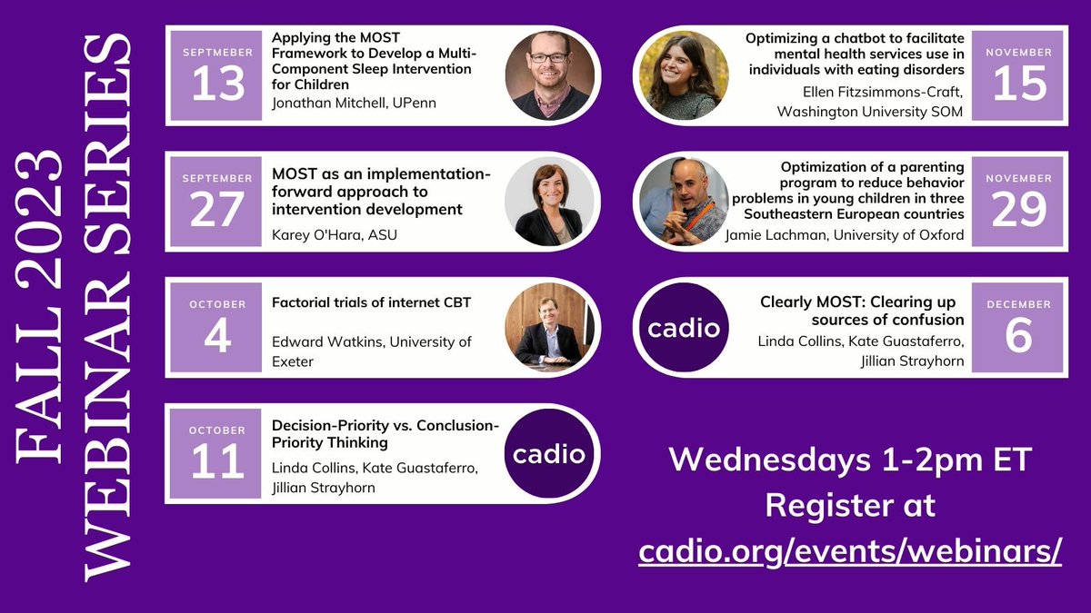 Mark your calendars - our Fall 2023 Webinar Series is here! Join us #MOST Wednesdays at 1pm ET to hear from our exciting new lineup. Visit our website to register and for more information about our presenters: bit.ly/3ODfZlW #optimization @nyupublichealth