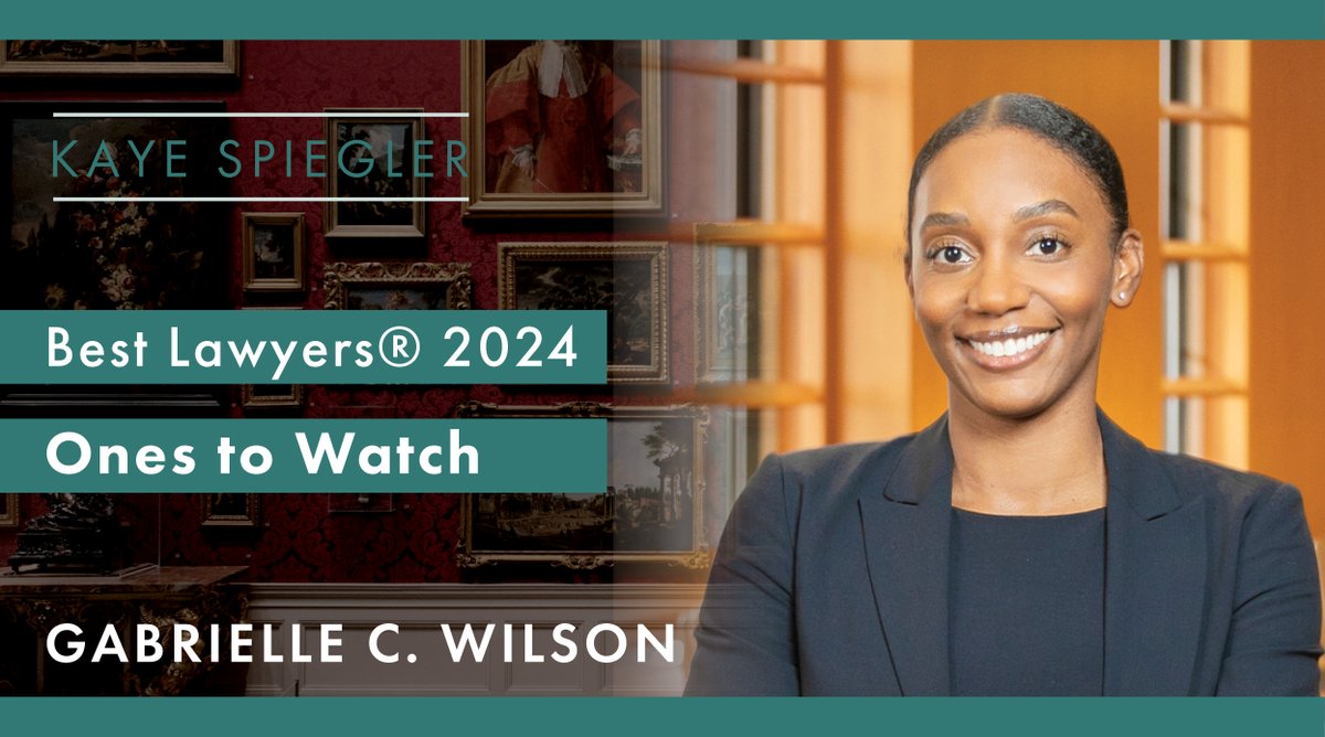 KayeSpiegler's tweet photo. Kaye Spiegler is pleased to announce that Gabrielle C. Wilson was selected for the New York listing of The @BestLawyers in America 2024 Edition: Ones to Watch. Read more below.
#artlaw #bestlawyers
https://t.co/1nICrg6M68 https://t.co/JpOjMvjVnL