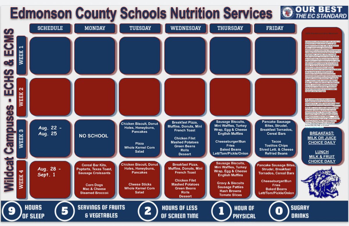 ECHS August menu🍴