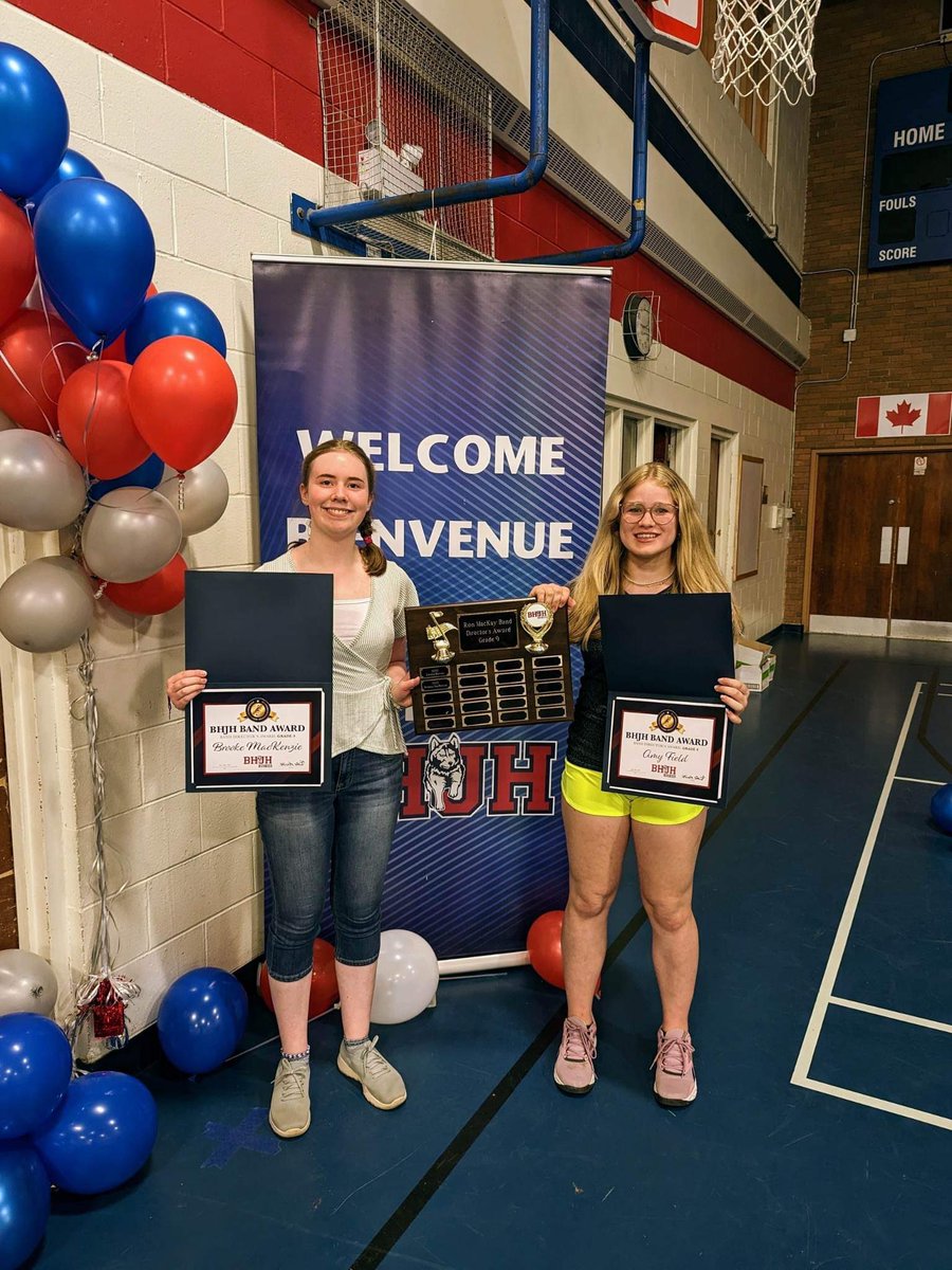 Congratulations to the 2023 Band  Award recipients @bhjh_huskies!🎶. Pictured are Nathaniel Hiscock (Gr. 8) and Ashtin & Hayden Langille (Gr. 9), recipients of the Band Achievement Award and Amy Field (Gr. 8) and Brooke Mackenzie (Gr. 9), recipients of the Band Director’s Award!