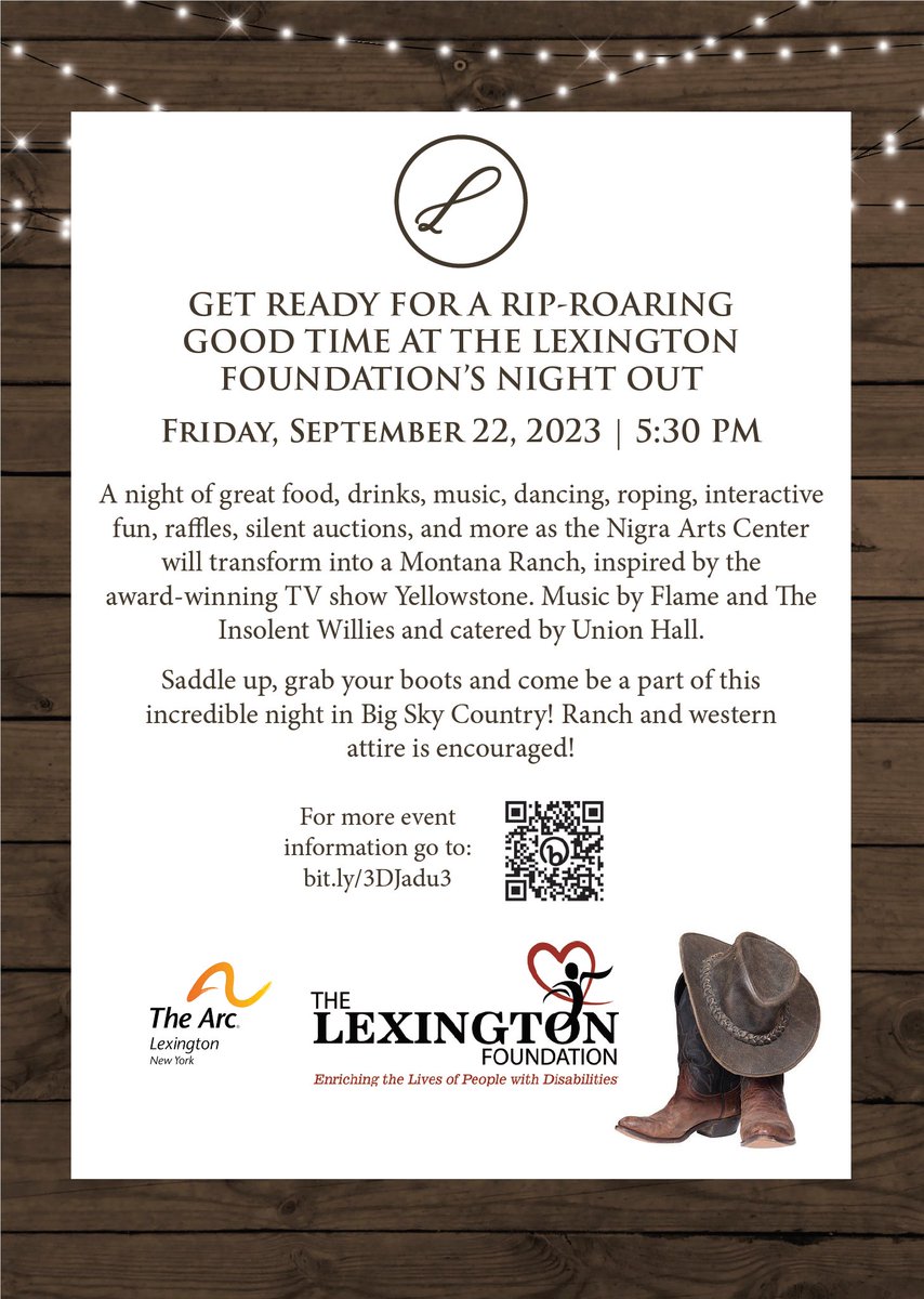 Join us for an unforgettable Night Out on our Lexington Montana Ranch in September!
For tickets &amp; sponsorship information:
💻 eventbrite.com/e/the-lexingto…
📱 Scan the QR code below
📞 Call Megan Balser or Maria Nestle at 518-661-9932.