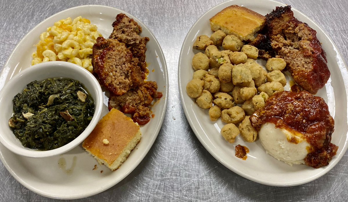 liveoaksgolf's tweet photo. Oh my!! #BluePlateDay at #ROOSEVELTS featuring #Meatloaf w/ #TomatoGravy #MashedTaters #MacandCheese #Corn #Greens #FriedOkra as well as our regular lunch menu options. 601-982-1231 for #ToGo https://t.co/pOJjor9liz