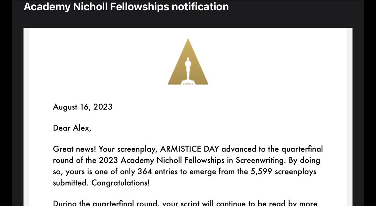 Well, this was fun. #nicholl QF