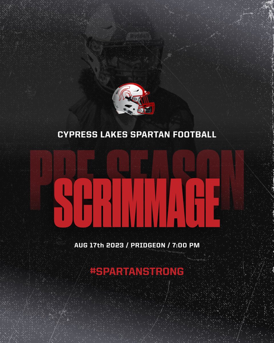 CyLakes_FB's tweet photo. IT’S GO TIME⚔️ 

Come support your Cy Lakes Spartans pre-season scrimmage vs. Aldine Nimitz, tonight @ Pridgeon Stadium. 

#SPARTANSTRONG #LakesPride #INAM https://t.co/rUkjaKev19