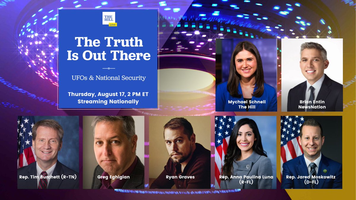 TODAY AT 2 PM! Join <a href="/thehill/">The Hill</a>'s <a href="/mychaelschnell/">Mychael Schnell</a> &amp; <a href="/NewsNation/">NewsNation</a>'s <a href="/BrianEntin/">Brian Entin</a> for The Truth Is Out There: UFOs &amp; National Security! Streaming on Twitter, Facebook, YouTube, and thehill.com/events. Sign up here: wearenotalone.splashthat.com