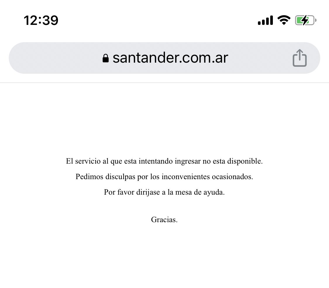 toppercio's tweet photo. Que está pasando @Santander_Ar mira que acá entramos en pánico en 2 segundos https://t.co/K0lZcoN4vV