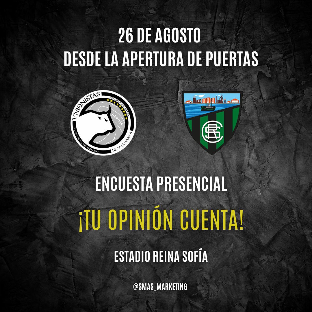 🗣️ ¡Atención, unionistas! El SÁBADO 26 AGOSTO estaremos en las puertas del estadio Reina Sofía, antes del encuentro <a href="/UnionistasCF/">Unionistas de Salamanca CF</a> vs <a href="/SestaoRC/">Sestao River Club</a>, realizando encuestas a todxs los que queráis aportar vuestro granito de arena para mejorar las RRSS del club. 

🙌🏽 ¡Os esperamos!