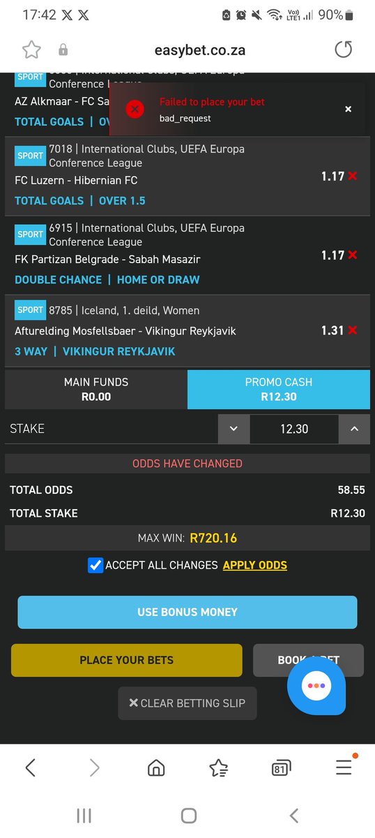ImSebako2's tweet photo. @WyclefPresley Please assist  why do I get this error when trying to make a bet? https://t.co/Jx2cA7fGjr
