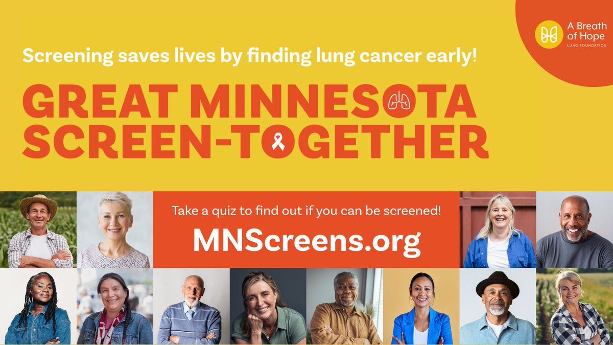 ABOHLung's tweet photo. A Breath of Hope Lung Foundation is excited to announce the first-of-its-kind statewide Minnesota lung screening campaign - The Great Minnesota Screen-Together found at https://t.co/o06mcPVSi9.

#lungcancer #lungcancerscreening #lungcancerawareness #mnscreens #ABreathofHope https://t.co/Np7Bk0pwAN