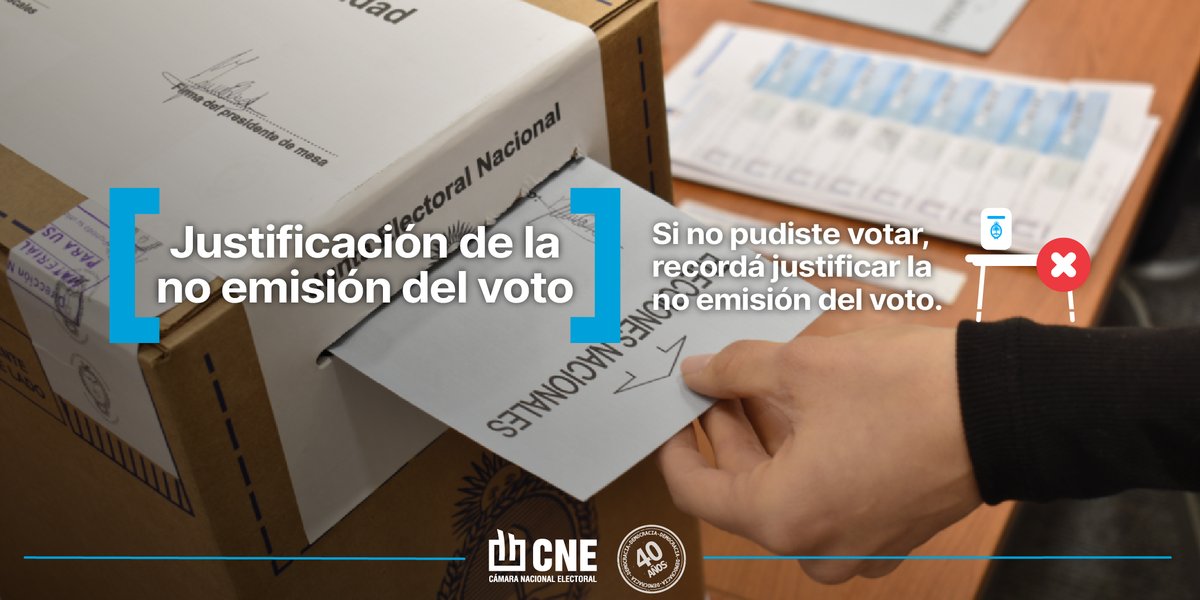 Dentro de los 60 días posteriores a la elección podés justificar la no emisión de tu voto de manera online, con la constancia que acredite el motivo. 

Ingresá en infractores.padron.gov.ar