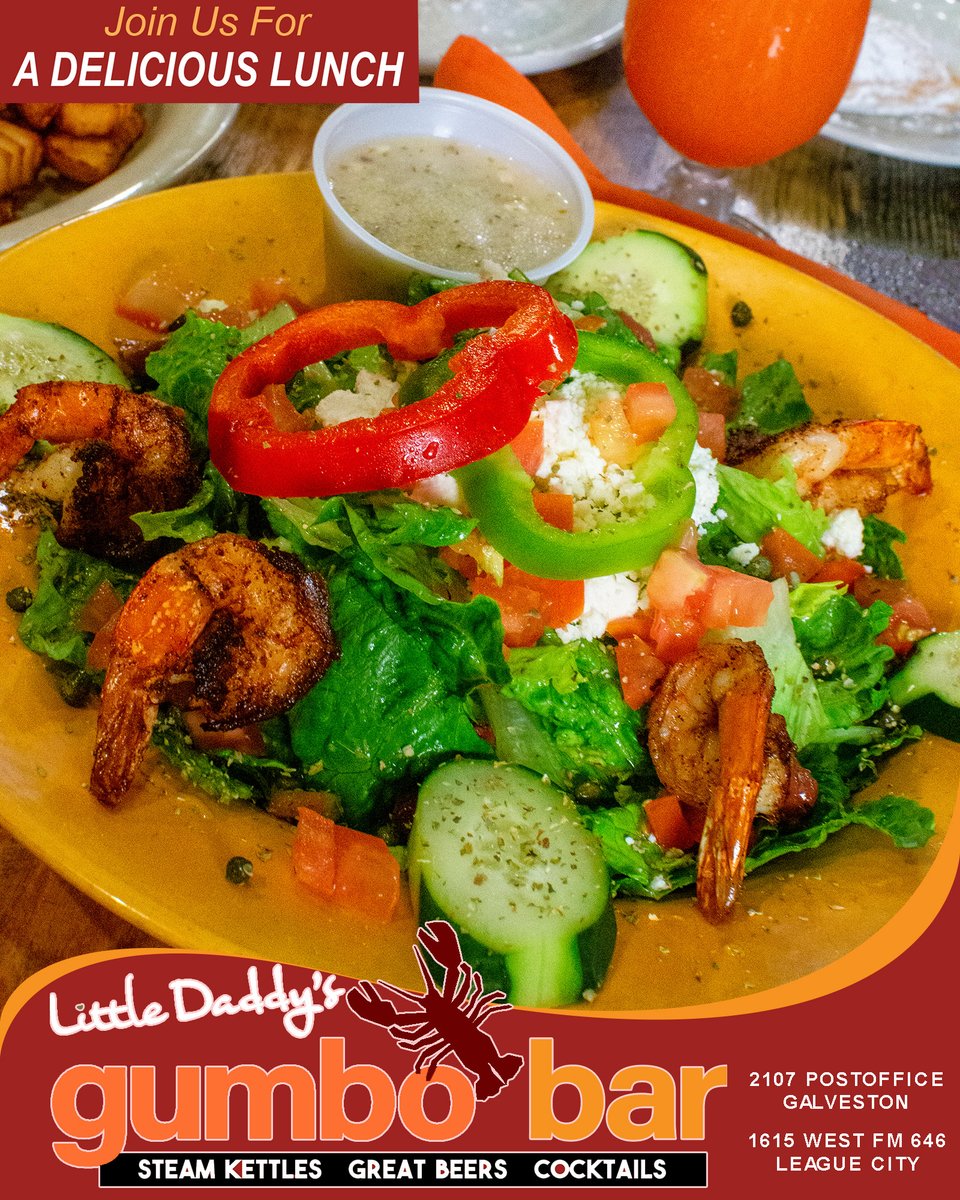 Beat the Summer sun with a nice refreshing Greek Salad from Little Daddy’s! Make it a hearty meal by adding Chicken or Shrimp, either fried or grilled. Yum! 😋🍤🥗🌞

Delivery: bit.ly/3Qx1iQt
Directions: bit.ly/3micabm
Patio Seating Available
