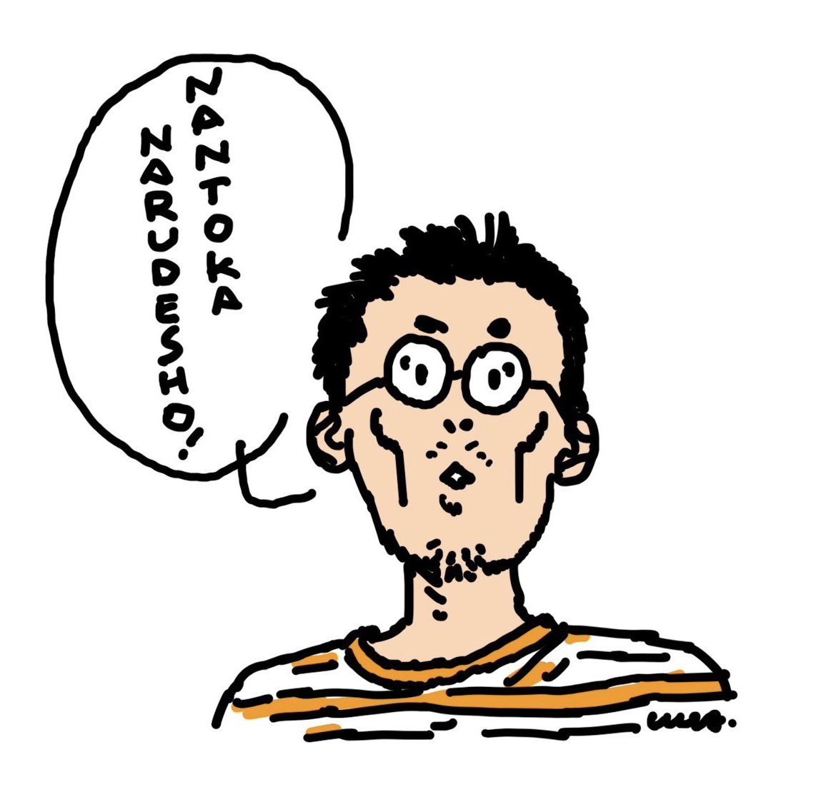 「来月1日から二人展をやるルカ・ティエリ(lucabubble )が描いたおれ。 仕事に煮詰まって思わず描いてしまいまし」江口寿史の漫画