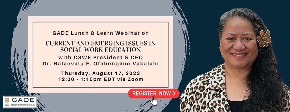 Happening now at 12:00pm EDT! Join us for a GADE Webinar on Current & Emerging Issues in Social Work Education with our CSWE partners. Register at: buff.ly/44flddi