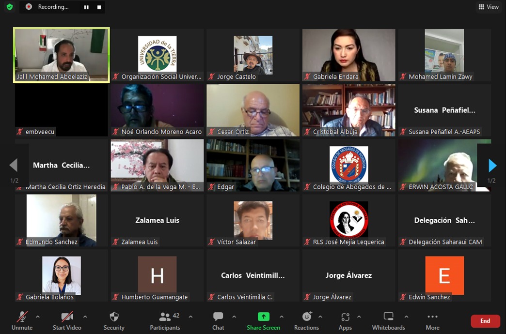 RASDEcuador's tweet photo. Coloquio orientador con @JalilWs 🇪🇭, invitado en el primer webinario introductorio de la Cátedra África, Medio Oriente y Asia, iniciativa de la Universidad de La Tierra 🌎🇪🇨, Universidad de Tifariti 🇪🇭, la Embajada de la RASD 🇪🇭 y #AEAPS 🇪🇨. 
@saharawistoday  @SAHARAWIVOICE https://t.co/jcgRFT9uJO