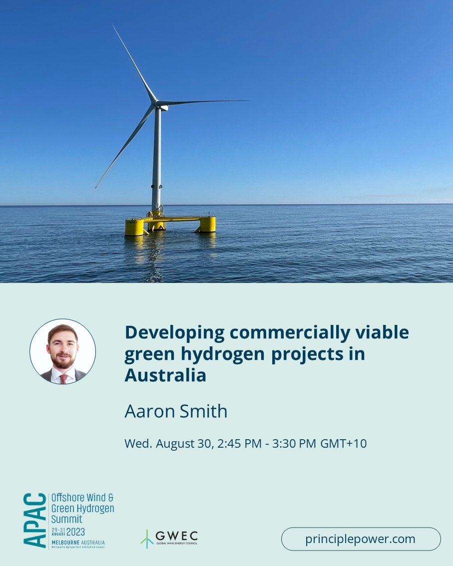 principlepower's tweet photo. 🇦🇺 Meet Aaron Smith for an in-depth understanding of the different methods for coupling Floating Offshore Wind to Hydrogen production.

📍Save the date: Wed. August 30, 2:45 PM - 3:30 PM GMT+10

Register here: https://t.co/ifUVIXOLhT

#windfloat #offshorewind #floatingwind https://t.co/mkfDKveSLJ