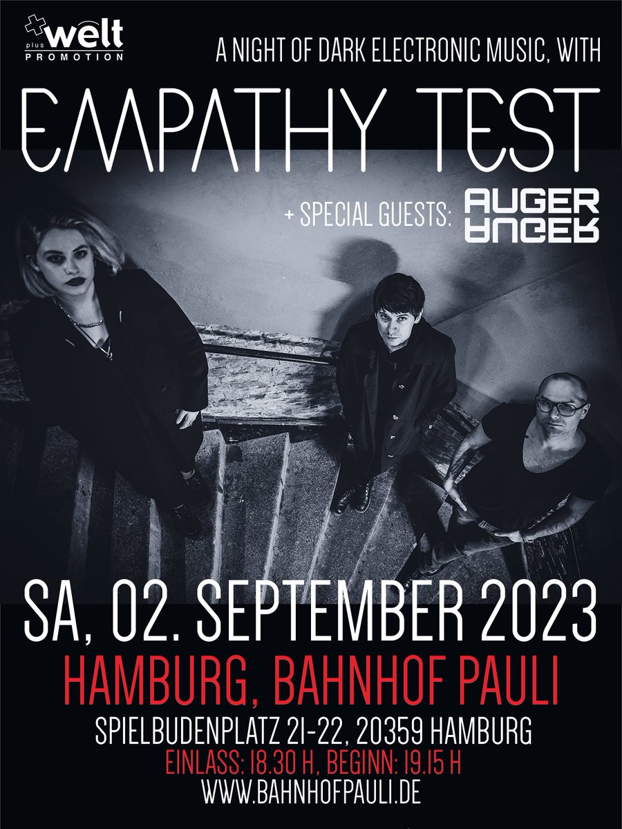 VENUE CHANGE! ELMSHORN -&gt; HAMBURG 
Our headline show on 2nd September moves to Bahnhof Pauli in Hamburg, same date. Tickets remain valid. There are also now more tickets available. Doors 18:30 &amp; <a href="/AugerOfficial/">AUGER: For our NEXT SHOW Check out: WWW.AUGER.BAND</a>  will be on stage at 19:15. Don't be late!
empathytest.com