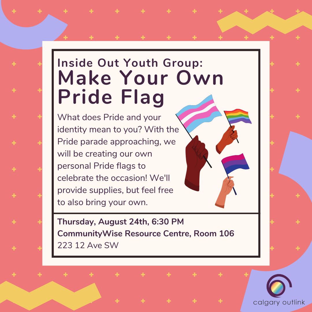 For next week’s Inside Out meeting, we will be making our own Pride flags! The group will be meeting in-person at CommunityWise Resource Centre, Room 106. No registration will be required, and we will accept attendees on a drop-in basis.