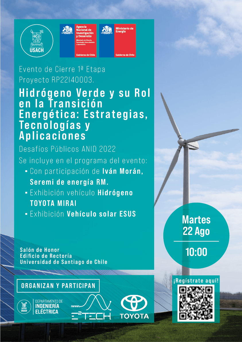 UsachIngenieria's tweet photo. Cierre proyecto Desafíos Públicos 'Diseño e Implementación de Coupling de Electrolizadores y Generación Renovable Basado en Nuevo Convertidor Modular Multinivel para Producción Eficiente de Hidrógeno Verde'. Con @MinEnergia , Safira, #Toyota y el @DIEUSACH . Inscripción en el QR https://t.co/vd2Eu8r5qm