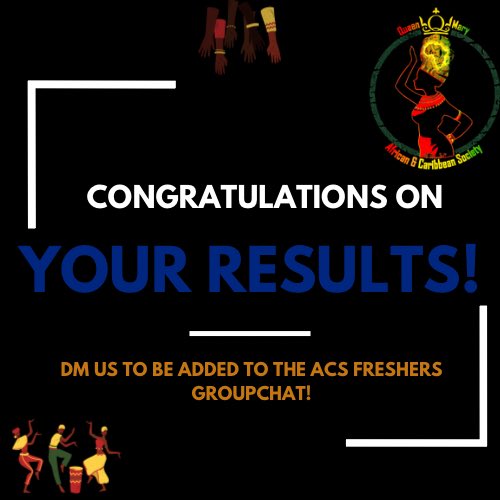 A big congratulations on receiving your results🥳❤️ You have worked so hard and you should be incredibly proud of yourselves

It’s time to join the ACS freshers group chat. DM us a screenshot of your UCAS confirmation and you will be added to the group chat🤝