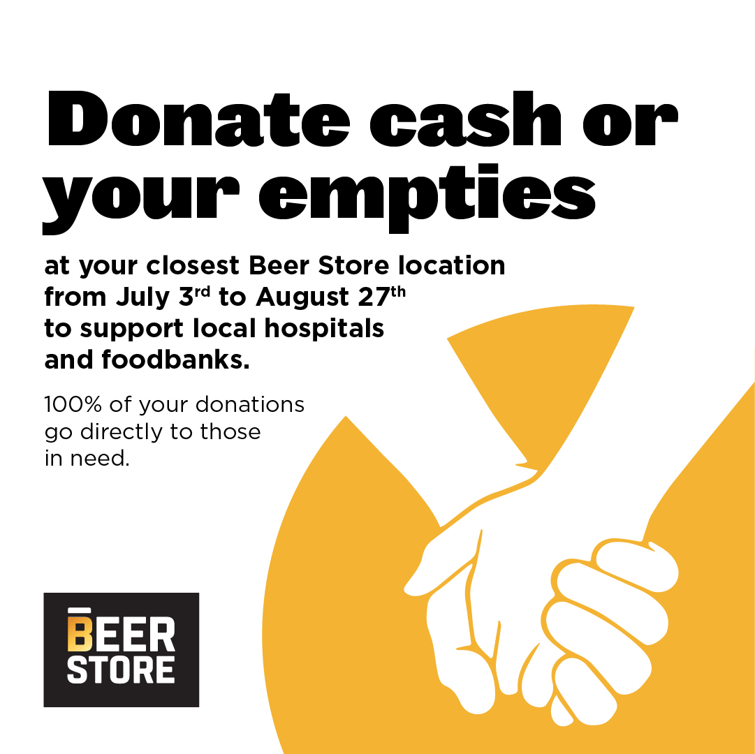 TheBeerStoreON's tweet photo. It feels good to give. Between July 3 and August 27, your empties can help hospitals and food banks in your area. Donate your empties deposit or cash and we'll direct 100% to local initiatives. Ask your store which foundations your return money will be helping. 🫶 https://t.co/brw2CZccKU