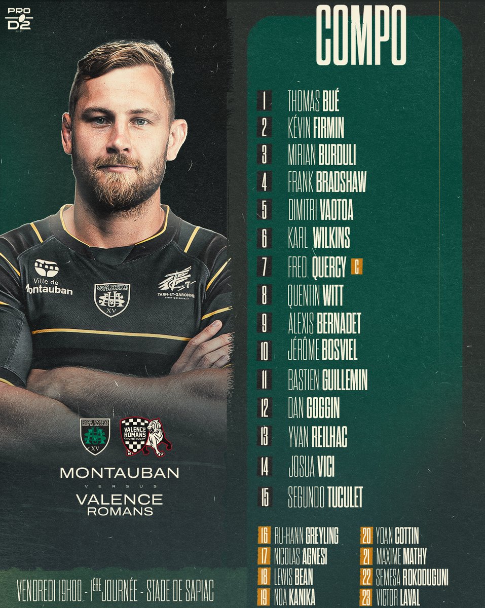 𝗟𝗮 𝗖𝗼𝗺𝗽𝗼 ♟   

Découvrez la première compo de la saison 𝟮𝟯/𝟮𝟰 !🤩

Nous vous attendons nombreux demain au Stade de Sapiac pour pousser derrière nos joueurs lors du grand départ de cette nouvelle saison de <a href="/rugbyprod2/">Rugby PRO D2</a> !🏁

ow.ly/62Nr50PAoVY

#AllezSapiac #USMVRDR