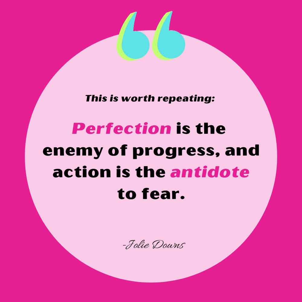 JolieDowns's tweet image. This is worth repeating: 

Perfection is the enemy of progress, and action is the antidote to fear. 

#EmbraceImperfection
#EmbraceChange
#StriveForProgress
#CourageousSteps
#ProgressThroughAction
#EmbraceTheProcess
#FearlessGrowth
#freshbloodpodcast
#thrivingafter40