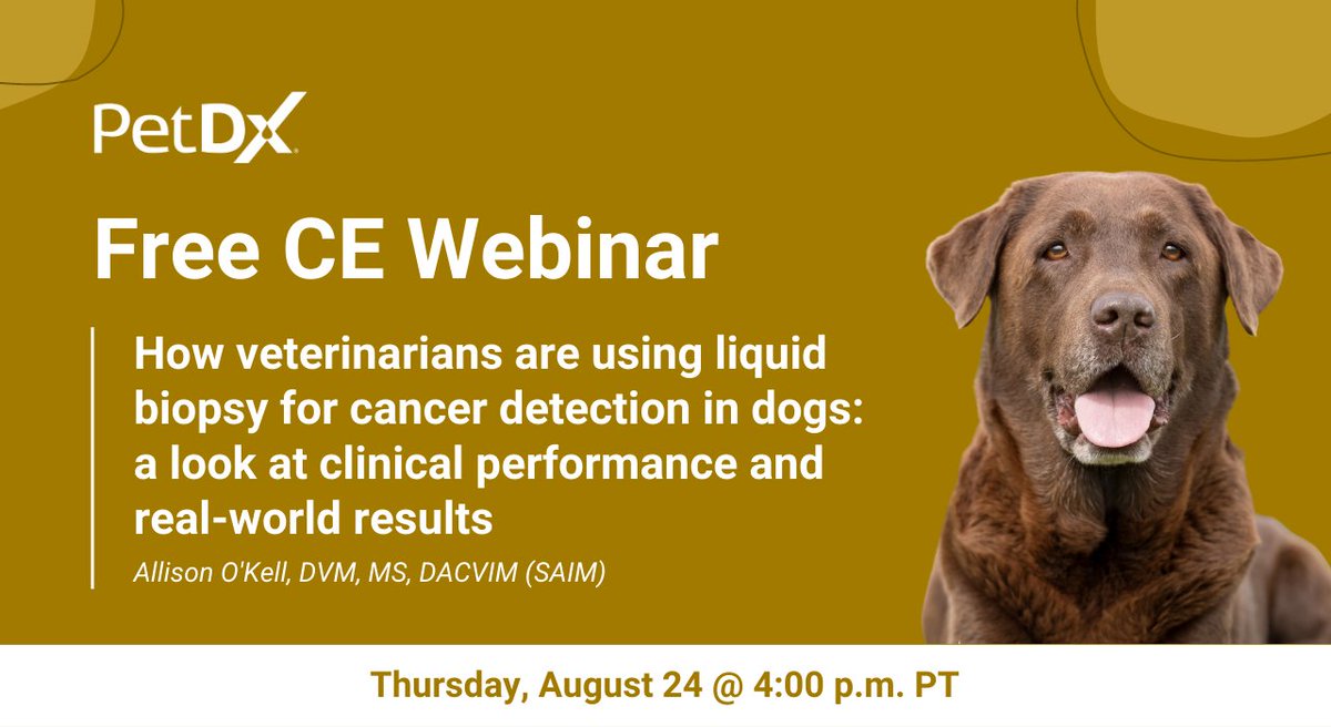 Want to learn how veterinarians are using liquid biopsy for cancer detection in dogs? Attend our free CE webinar on August 24 to get a look at clinical performance and real-world results!

Register now at petdx.events/23-08-24/free-…