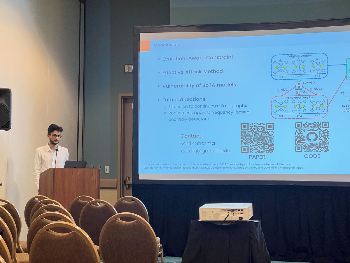 srijankedia's tweet photo. Dynamic Graph Neural Networks #GNNs are popular for modeling dynamic data (financial transactions, communication networks, etc). But are dynamic GNNs stable to smart adversarial attacks?

@ksartik answers this #KDD2023!
Paper https://t.co/SnwCrXuPrn
Code https://t.co/TE9jYcvIGg https://t.co/uhEEJmYPJd