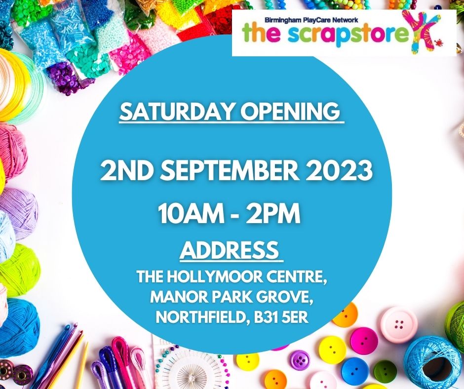 BrumScrapstore's tweet photo. We're please to announce the sixth Saturday Opening day of this year. If you have struggled to visit during the week, why not come and visit on Saturday 2nd September between 10am - 2pm ? #scrapstore #scrapstorebirmingham #scrapstoreuk #bpcn #craft #knit #sewing #crochet https://t.co/hjAKwDm2lI