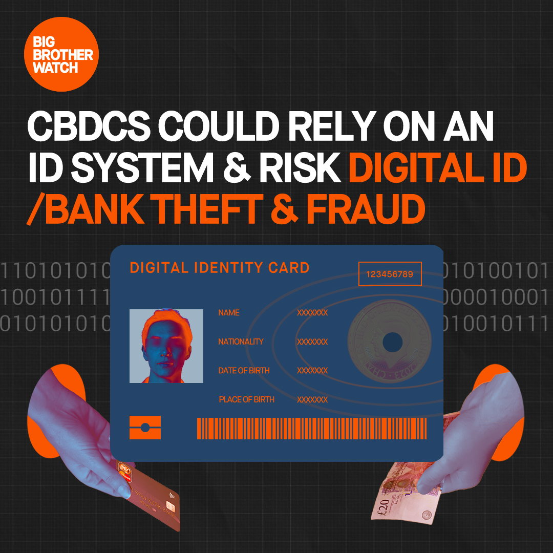 BigBrotherWatch's tweet photo. 🙅‍♂️Double trouble

💳It would virtually be IMPOSSIBLE to create a #CBDC without a digital ID system.

This could further exacerbate financial inequality &amp; create a vast new web of surveillance.

Email your MP to defend financial privacy &amp; equality⤵️
https://t.co/p44pkJndDb https://t.co/EVbj9gKiLb