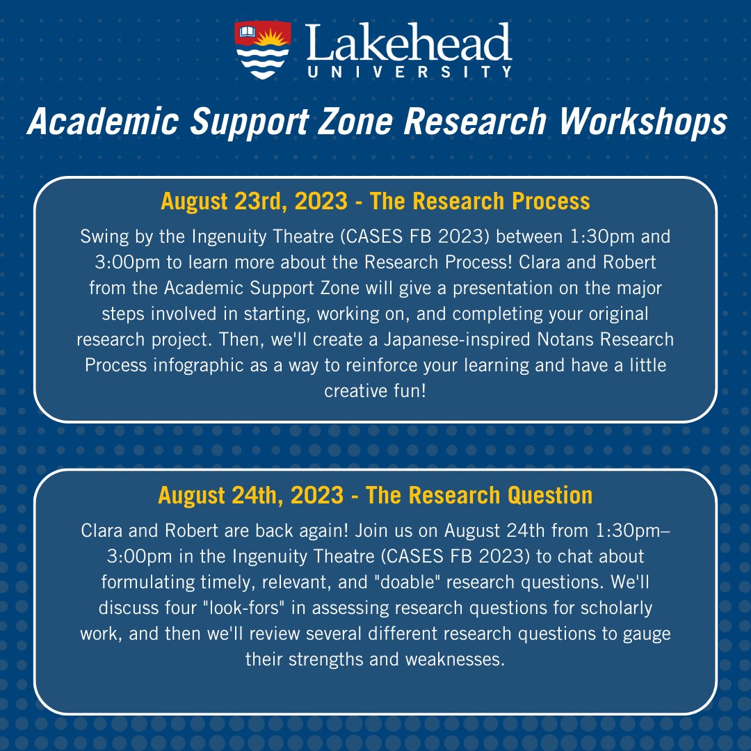 Join us and the Academic Support Zone for these informative workshops about the research process!
