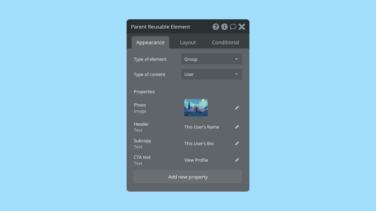 _smorgan's tweet photo. Super excited that we just launched the ability to add properties to reusable elements. Now you can add as many custom properties as you want and pass them through to your reusables.  https://t.co/kVxCY5nq8Z https://t.co/XFjxkdj7Oi
