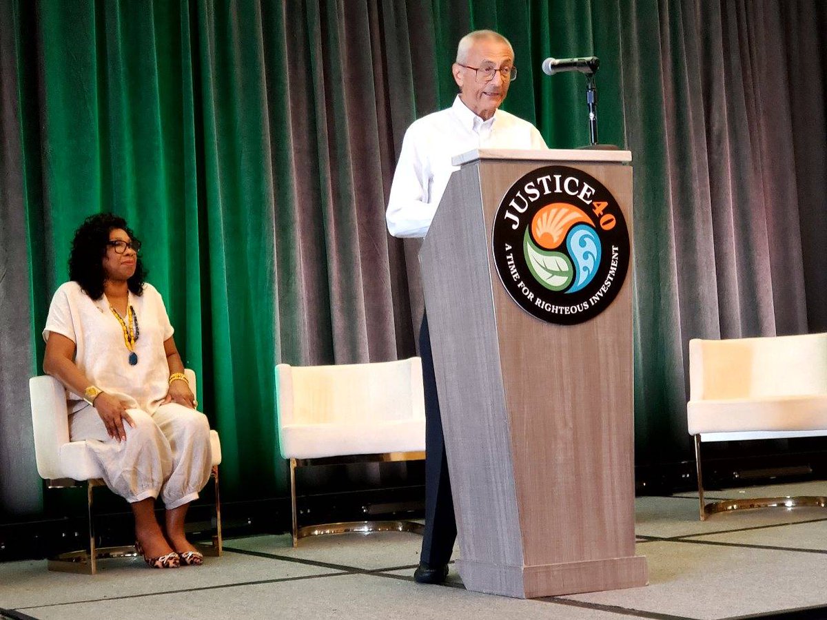DrBobBullard's tweet photo. John Podesta, Biden's Senior Policy Director for Clean Energy   Innovation and Implementation, speaks at @BullardCenter @DSCEJ #Justice40 Convening in New Orleans, "our job right now is to make sure we quickly direct the J40 benefits and investments to those most in need." https://t.co/ydxm5pY4pM